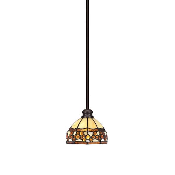 Unbranded Albany 60-Watt 1-Light Espresso Shaded Pendant Light with Roman Jewel Art Glass Shade, No Bulbs Included