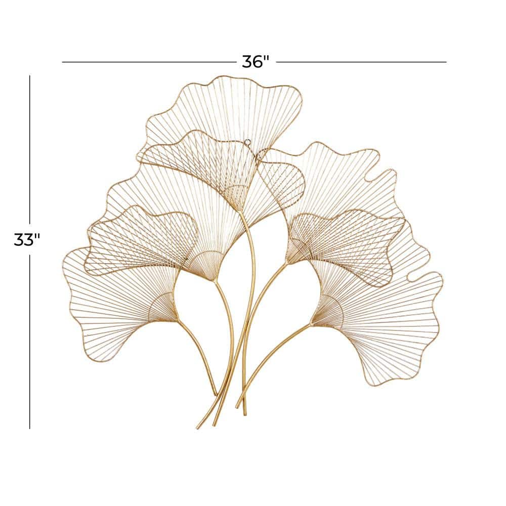 Elegant Gold Gingko Leaf Cluster Wall Sculpture, 38" x 34"