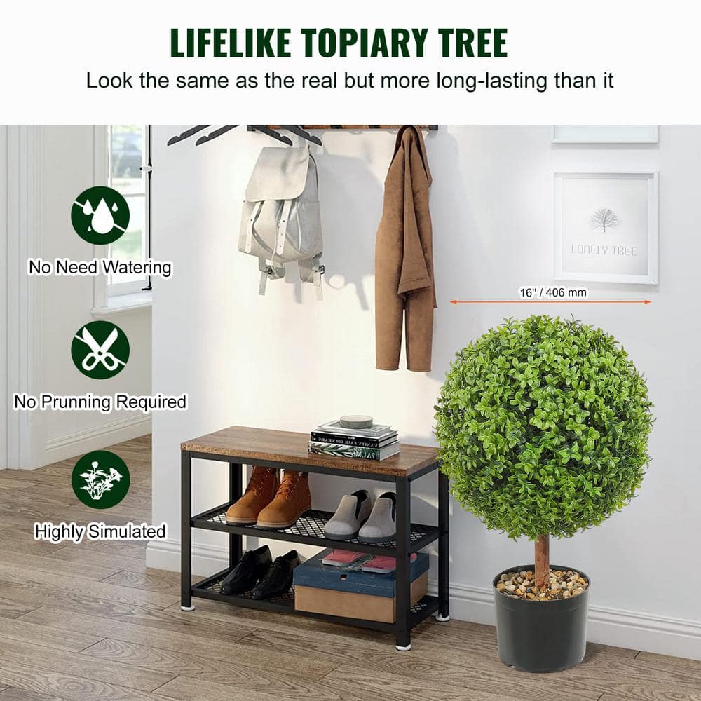 22-Inch Green Plastic Boxwood Topiary Trees with Round Containers