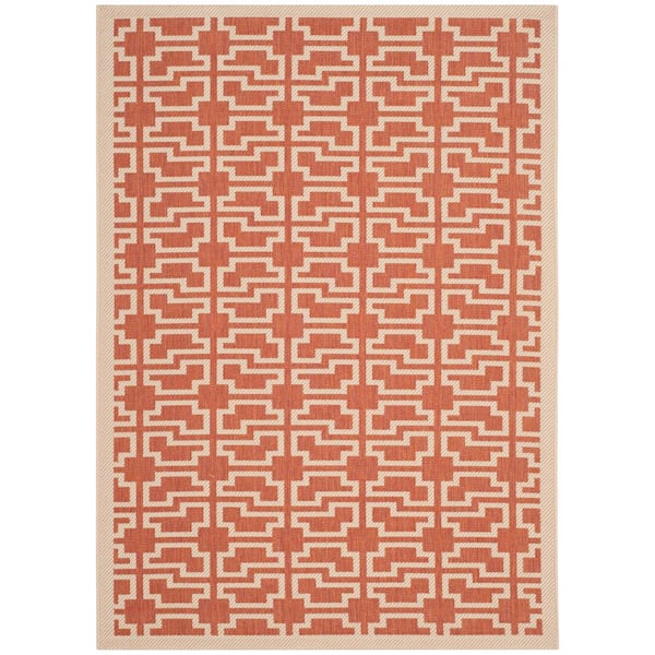 SAFAVIEH Courtyard Terracotta/Beige 4 ft. x 6 ft. Border Indoor/Outdoor Patio  Area Rug