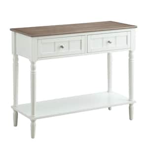 French Country 35.75 in. L x 29.5 in. H Driftwood and White Rectangle Wood Console Table with 2-Drawers