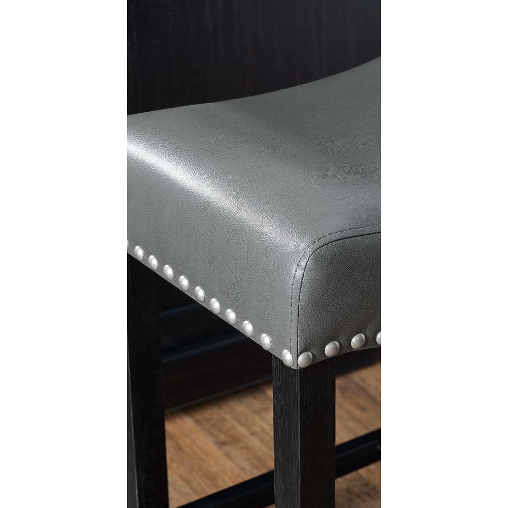 Aspen 24" Gray Faux Leather and Ebony Wood Swivel Counter Stool Set of 2