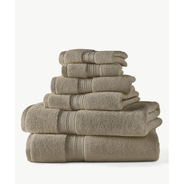 Noble Linens 4 Piece Farmhouse Cotton Bath Towel Set, Light Gray