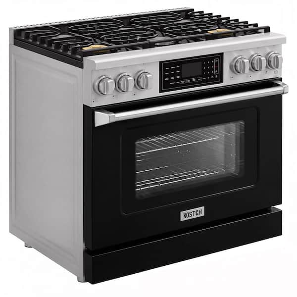 Tilt Panel 36 in. 6 Burners Freestanding Gas Range with 6.2 cu. ft. Self-Cleaning Air Fry Ture Convection Oven in Black