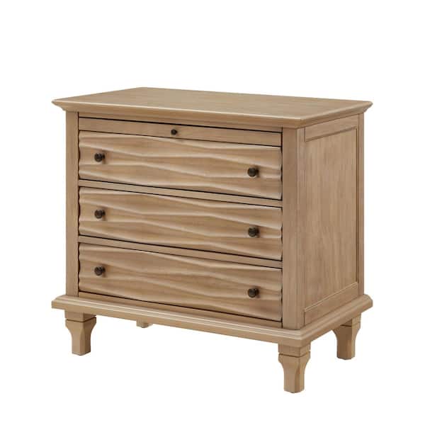 HOMEFUN 28 in. Modern Natural Wooden 3-Drawer Nightstand with