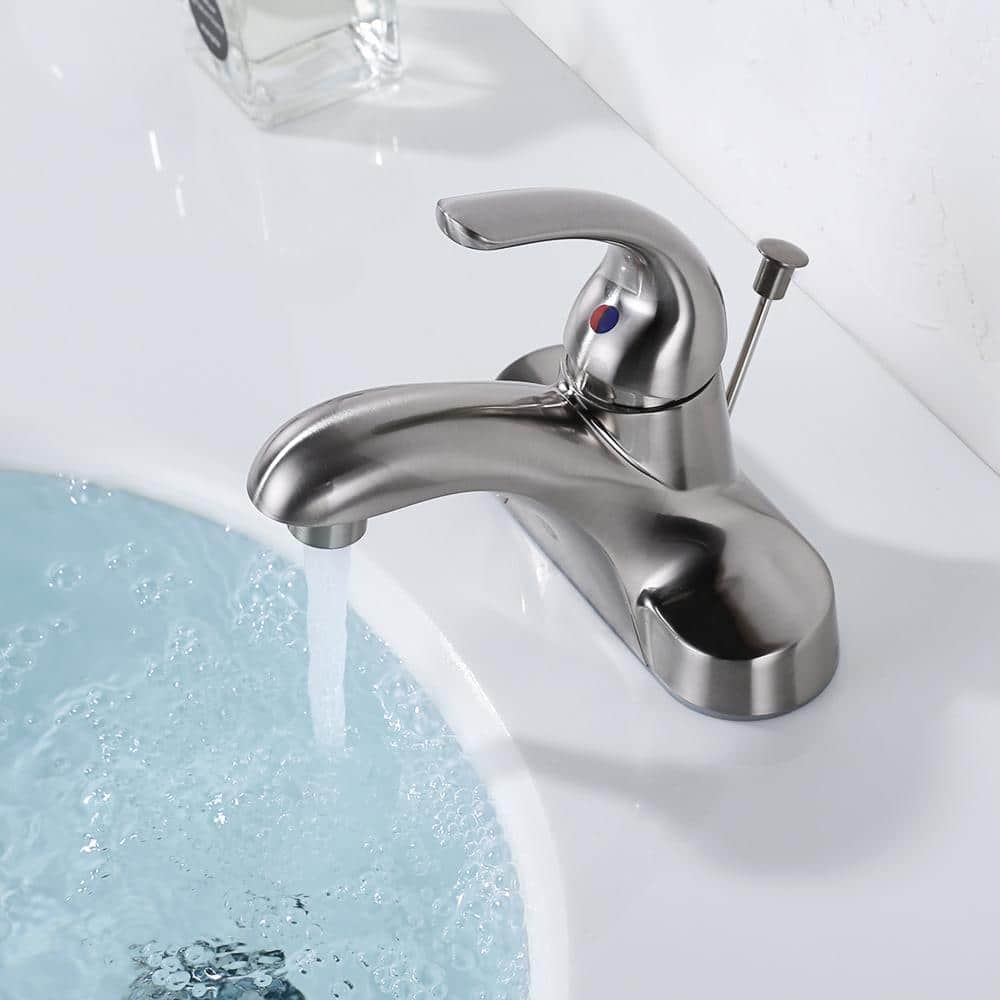 Brushed Nickel Single Handle Low Arc Bathroom Faucet with Drain Kit