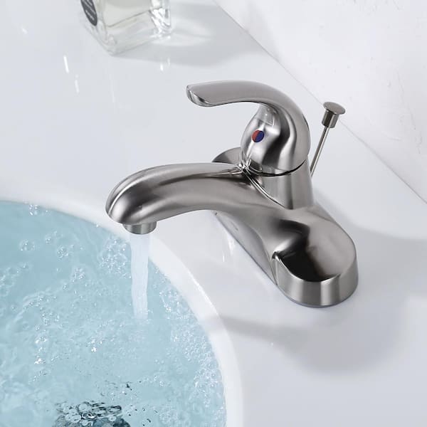 4 in. Centerset Single-Handle Low Arc Bathroom Faucet with Drain Kit Included in Brushed Nickel