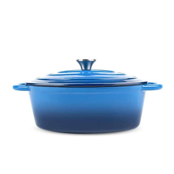 4.5 qt. Oval Cast Iron Dutch Oven in Blue with Lid, Up to 500°F for Baking, Braising, Stews, Roasting