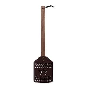Acacia Wood and Leather Heavy-Duty Fly Swatter, Extra Large, Brown