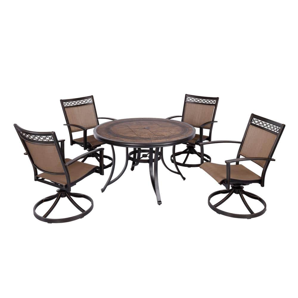 Afoxsos 5Piece Patio Furniture Outdoor Dining Set w/Aluminum Swivel Rocker Sling Chair Set 4