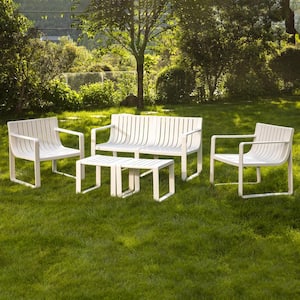 White 5-Piece Resin Plastic Patio Conversation Deep Seating Set with 2 End Tables
