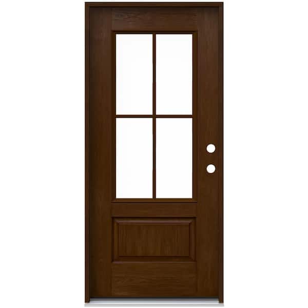 JELD-WEN 36 in. x 80 in. Left-Hand 4 Lite Clear Glass Milk Chocolate Stain Fiberglass Prehung Front Door with Brickmould