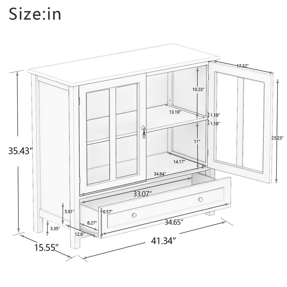 White MDF Sideboard with Glass Doors and Drawer