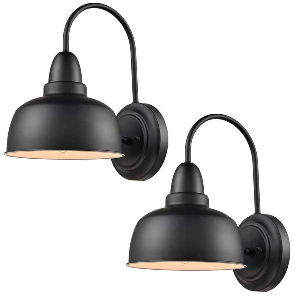 Black Metal Gooseneck Barn Light Sconce Set