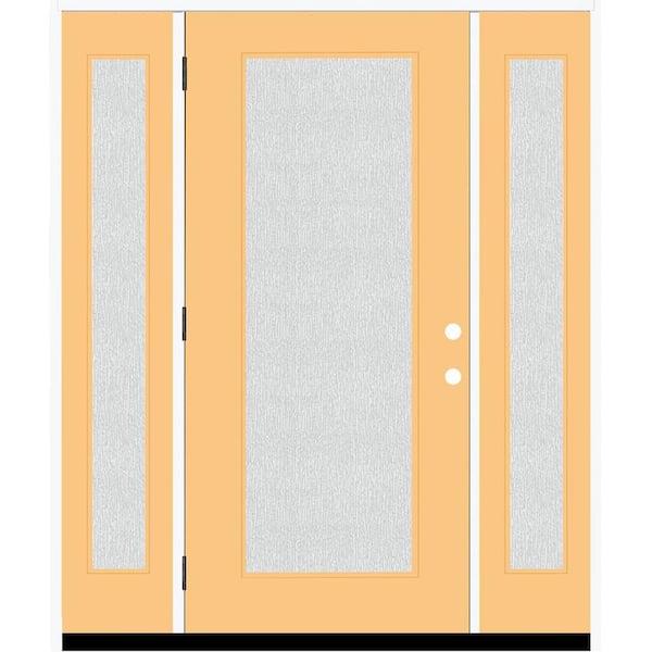 Steves & Sons Legacy 68 in. x 80 in. Full Lite Rain Glass RHOS Primed Jackfruit Finish Fiberglass Prehung Front Door w/Dbl 14 in. SL