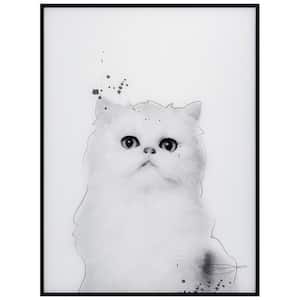 Persian B and W Pet Paintings on Printed Glass Encased with a Gunmetal Anodized Frame Animal Art Print, 24 in. x 18 in.