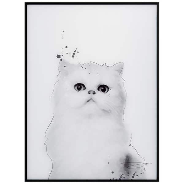Empire Art Direct Persian B and W Pet Paintings on Printed Glass Encased with a Gunmetal Anodized Frame Animal Art Print, 24 in. x 18 in.