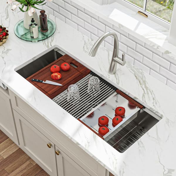 45 in. Undermount Single Bowl 16-Gauge Brushed Nickel Stainless