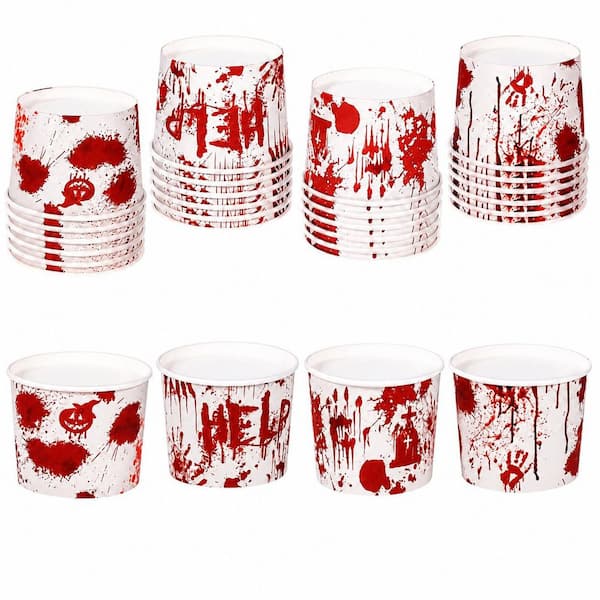 24-Pack Halloween Bloody Handprint and Footprint Paper Dessert Cups 3.54 in Wide, 2.36 in High for Party