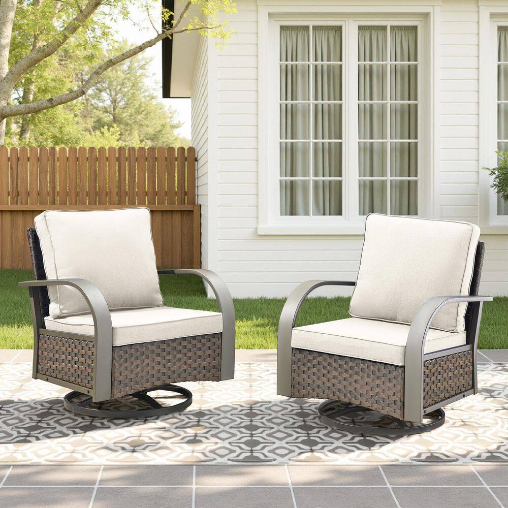 Terraze Brown 2-Piece Wicker Outdoor Rocking Chair Patio Swivel Glider with Olefin Beige Cushions for Backyard, Porch price history on PriceWatchPro