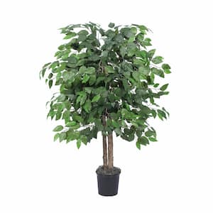 4 ft Artificial Ficus Bush, Black Plastic Pot.