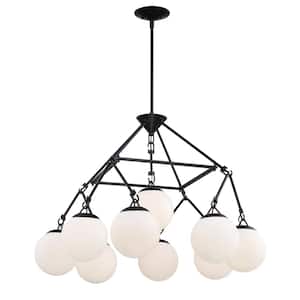 Orion 9-Light Flat Black Finish with Frost White Glass Transitional Chandelier for Kitchen/Dining/Foyer No Bulb Included