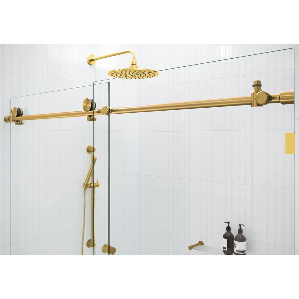 Satin Brass and Clear Glass Frameless Sliding Shower Door