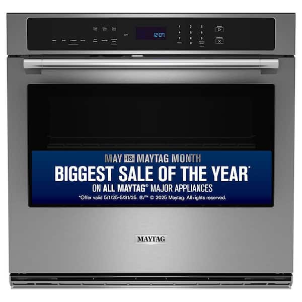 Maytag 30 in. Single Electric Wall Oven with Convection Self-Cleaning in Fingerprint Resistant Stainless Steel