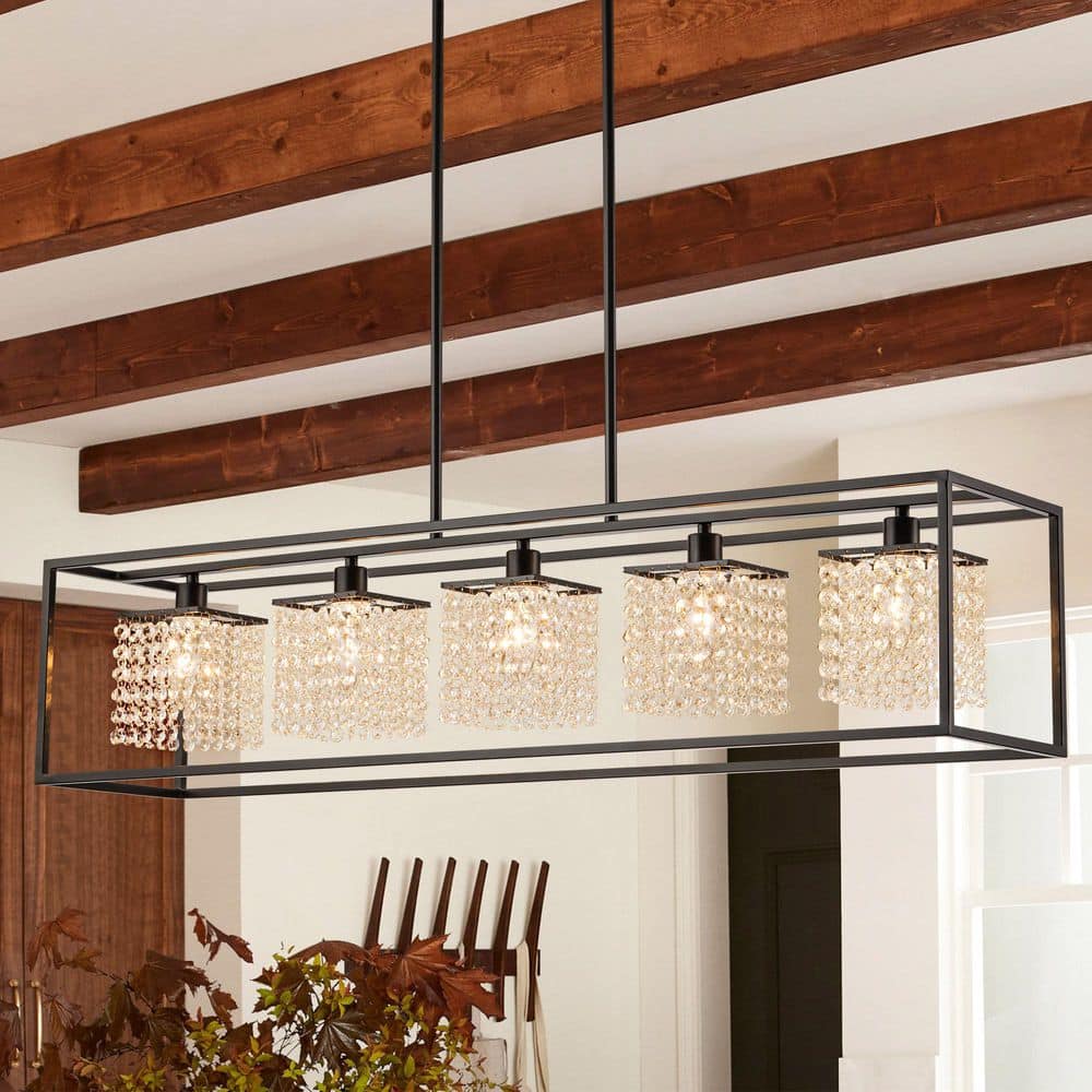 Andrew 5-Light Modern Black Glam Rectangular Island Large Crystal Chandelier price history on PriceWatchPro