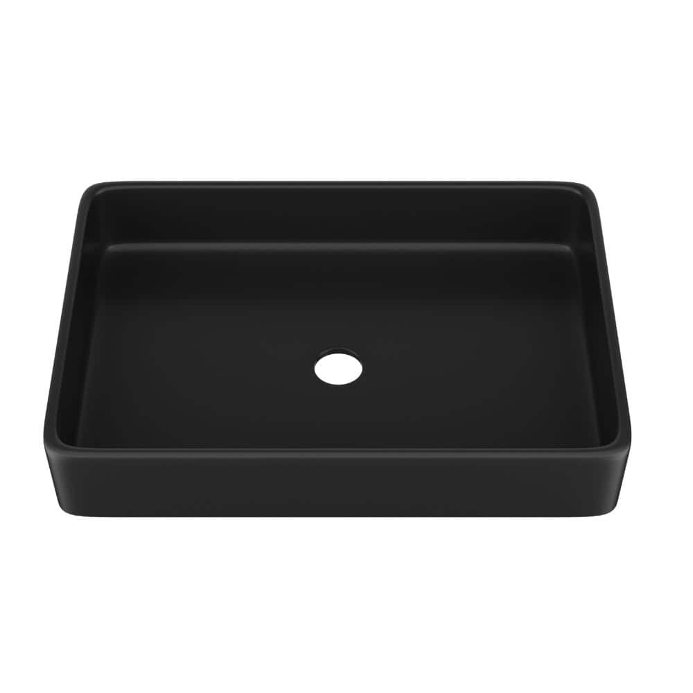 24 in. x 16 in. Matte Black Ceramic Rectangular Vessel Bathroom Sink with Soft Rounded Corners Art Basin price history on PriceWatchPro