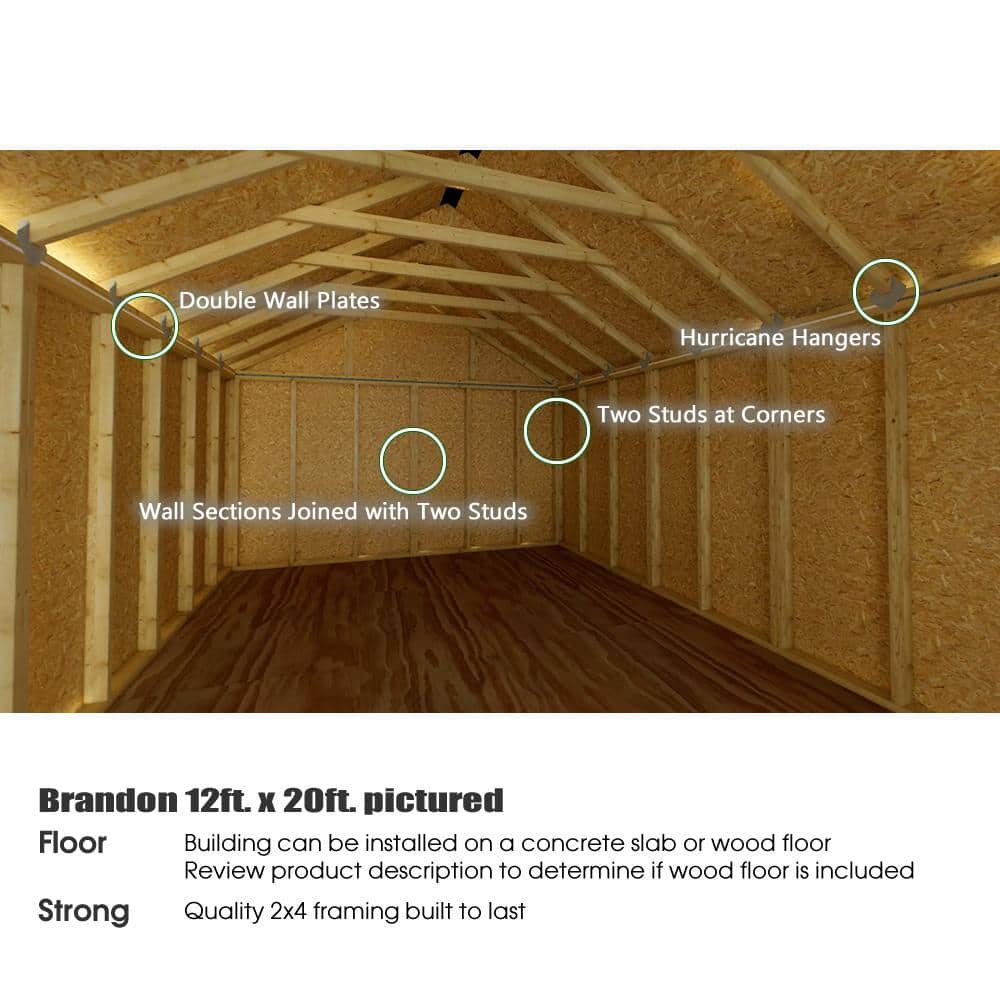 Brandon 12' x 16' Gray Wood Storage Shed Kit with Windows