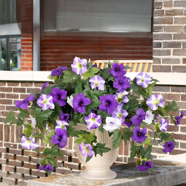 Afoxsos 12 in. Purple White Indoor/Outdoor Artificial Morning