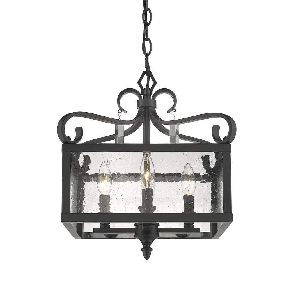 Valencia Black and Seeded Glass 4-Light Convertible Semi-Flush