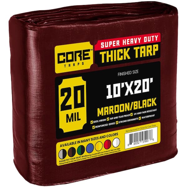 CORE TARPS 10 ft. x 20 ft. Maroon 20 Mil Heavy Duty Polyethylene Tarp, Waterproof, UV Resistant, Rip and Tear Proof