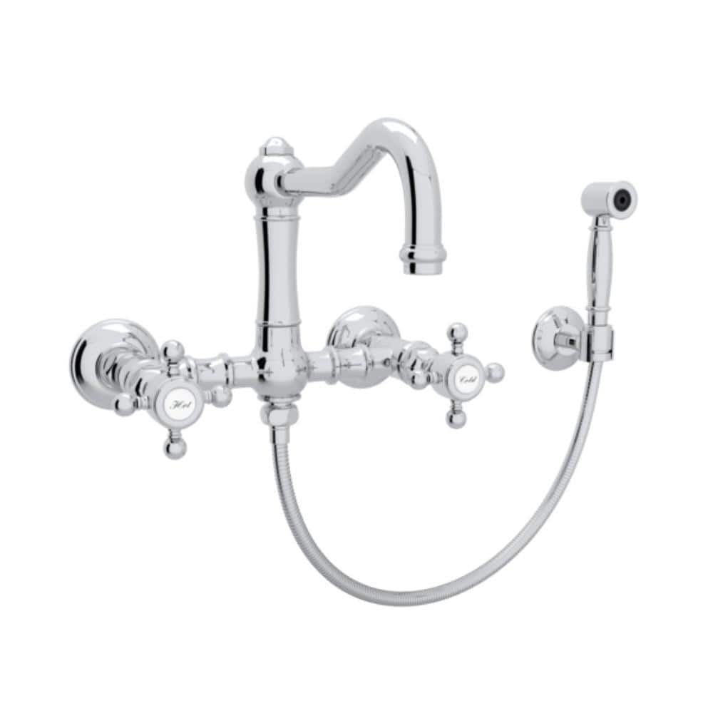 ROHL Italian Kitchen Wall Mounted 2-Handle Bridge Kitchen Faucet with ...