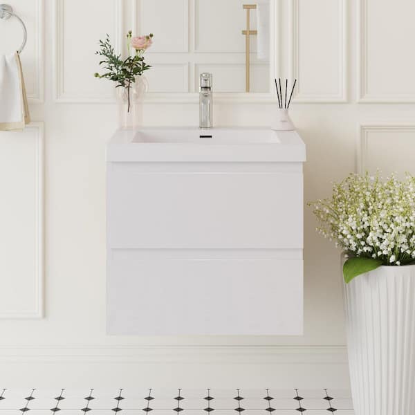 Abruzzo Angela 24 in. W x 18.7 in. D x 20.5 in. H Wall Mounted Floating Vanity in Glossy White with Glossy White Top