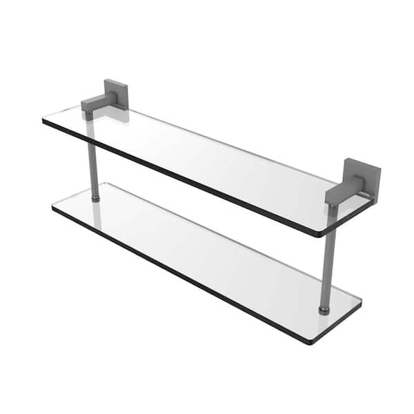 Allied Brass Montero 22 in. 2-Tiered Glass Shelf in Matte Gray