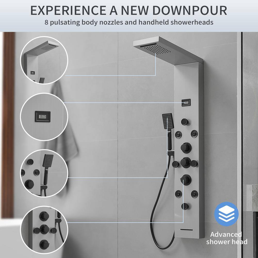 Black Nickel 8-Jet Rainfall Shower Panel System with Handheld Wand
