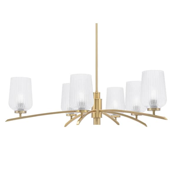 Unbranded Siena 31 in. 6 Light New Age Brass Chandelier with Clear Textured Glass Shades