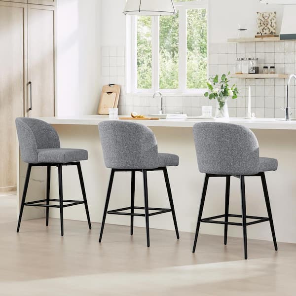 Spruce & Spring Cynthia 26 in. Grey Multi Color High Back Metal Swivel Counter Stool with Fabric Seat (Set of 3)