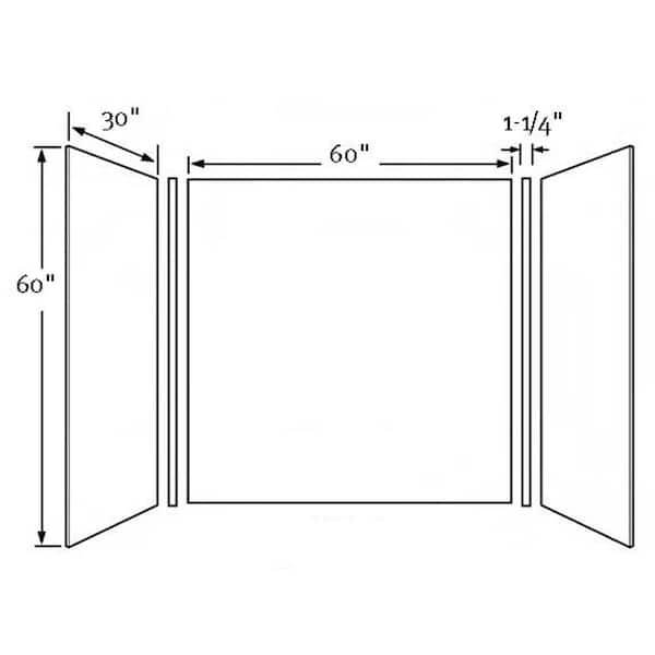 30 in. x 60 in. x 60 in. 3-Piece Easy Up Adhesive Alcove Tub Surround in Ice