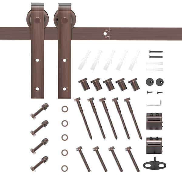 Movisa 6.6 ft. J-Shaped Sliding Barn Door Kit for Single Door, Red Bronze Steel