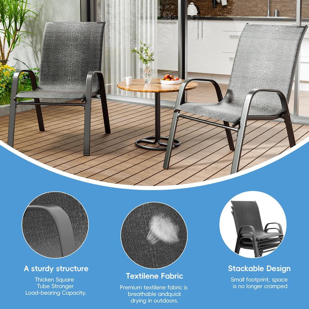 Gray Metal Outdoor Dining Armchairs Set of 4