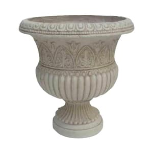 18 in. H White Cast Stone Faux Iron Urn