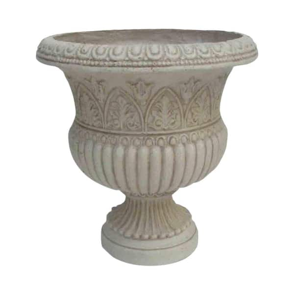 MPG 18 in. H Light Aged White Cast Stone Faux Iron Urn