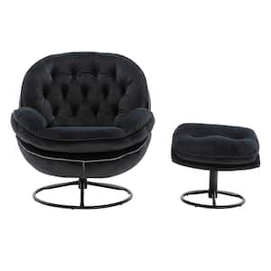 Black Back Velvet Accent Chair TV Chair with Ottoman