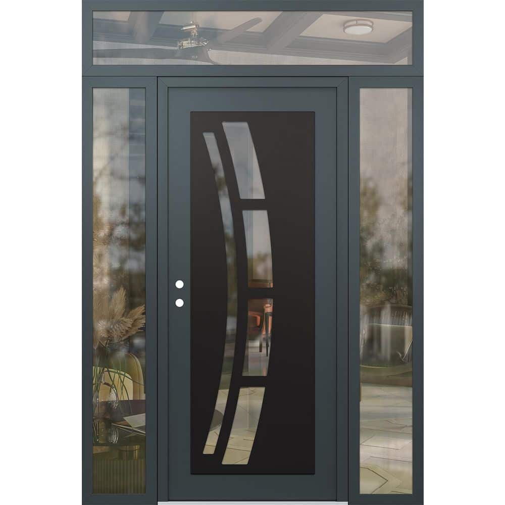 C12 60 in. x 96 in. Black P Right-Hand/Inswing Clear Glass Anth/Anth 2 Sidelite+Transom Steel Prehung Front Door price history on PriceWatchPro