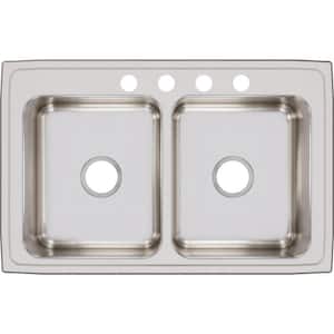 Lustertone Drop-In Stainless Steel 33 in. 4-Hole Double Bowl Kitchen Sink with 8 in. Bowls