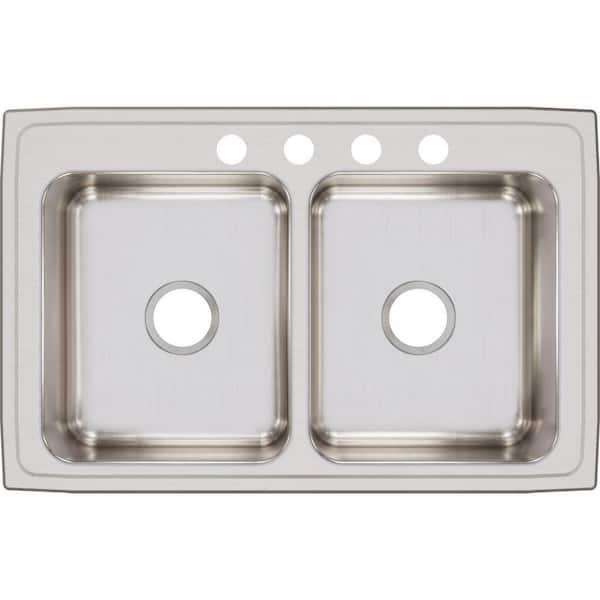 Elkay Lustertone Classic 33 in. Drop-in Double Bowl 18-Gauge Stainless Steel Kitchen Sink Only