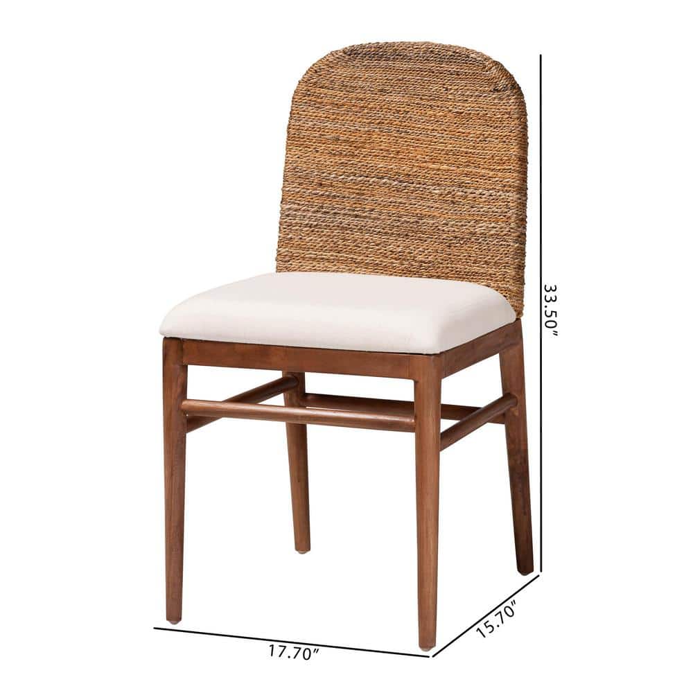 Nadim Natural Seagrass and Acacia Wood Upholstered Side Chair Set